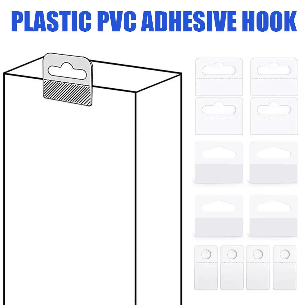 100pcs PVC Slot Hole Adhesive Hang Tabs Tags Hook For Store Retail Display Self-adhesive Merchandising Hang Tabs G5I1