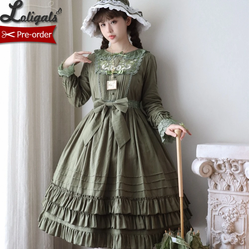 

Pre-order Classic Lolita Dress Embroidered Long Sleeve Cotton Party Dress ~ Miss Nelly 2.0 by Strawberry Witch