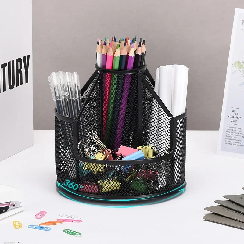 DurableRotary Pen Holder Desktop Storage Box Cosmetics Storage Rack Metal Pen Holder 360 Degree Rotary Pen Holder