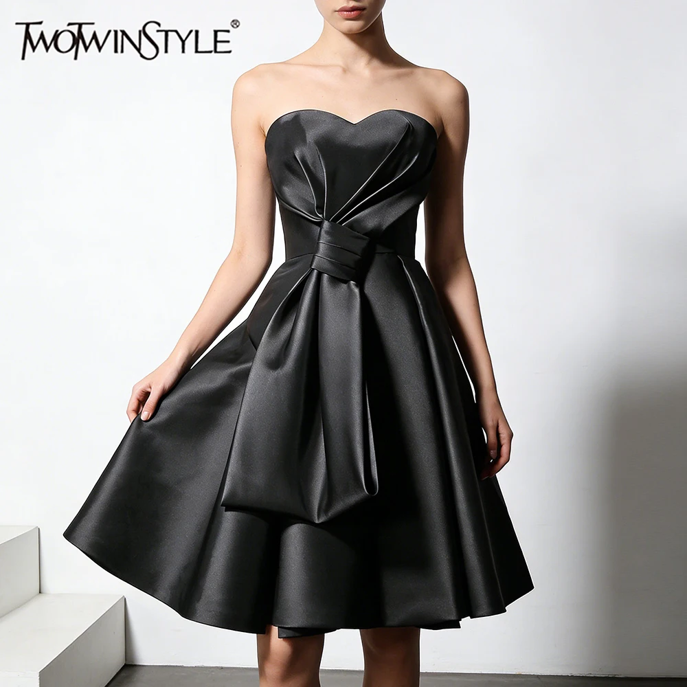 

TWOTWINSTYLE утягивающие складки, темпераментные платья для женщин, туника без бретелек, без рукавов, лоскутное платье на бретелях, женское новое платье