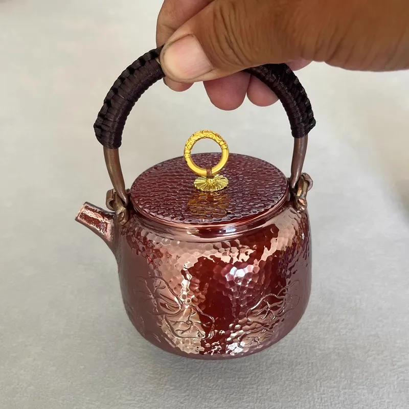 Reines Kupfer, maßgeschneiderter Wasserkocher, seitlicher Griff, Teekanne, Kung-Fu-Tee, kleines geprägtes gemustertes, exquisites Geschenk