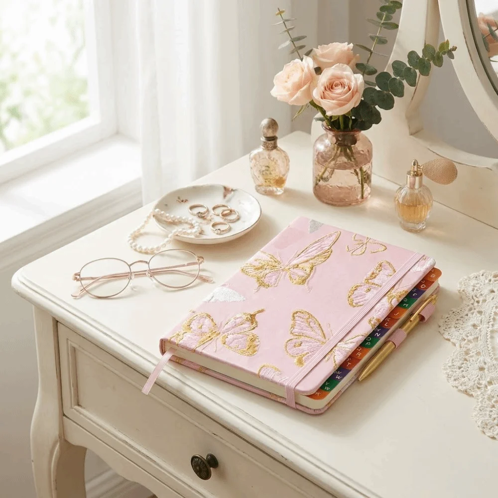 Delicate Embroidered Decoration B6 Embroidery Notebook Soft Touch Hardcover Practical Band Design Soft Touch Hardcover Notepad