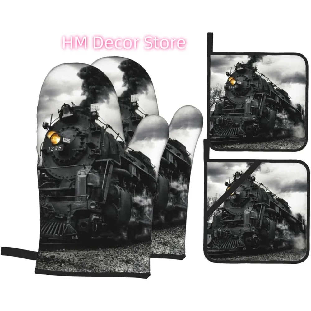 

Черно-белые наборы рукавиц для духовки и подставок для кастрюль, набор из 4 предметов, термостойкие перчатки для духовки, подставка для приготовления пищи на кухне