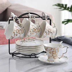 Ceramic Coffee Cup and Saucer Holder Spoon Set Bone China English Home Bar Decoration Flower Tea Set Afternoon Tea Cup Water