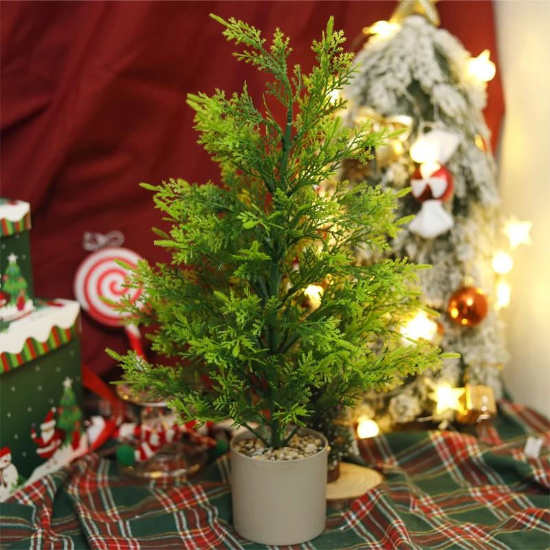 Artificial Plants Small Christmas Tree Home Desktop Decor Fake Pine Cypress Living Room Party DIY Ornaments Garden Accessories