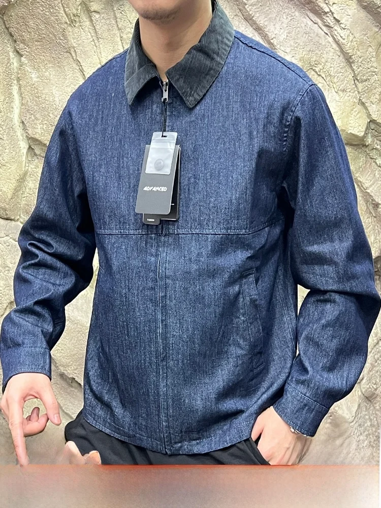 

Waed Cotton Jaet Men's Detroit Sle Vintage High Street Trend Spring Autumn Zipper Closure Long Sve Stand Fit Coat