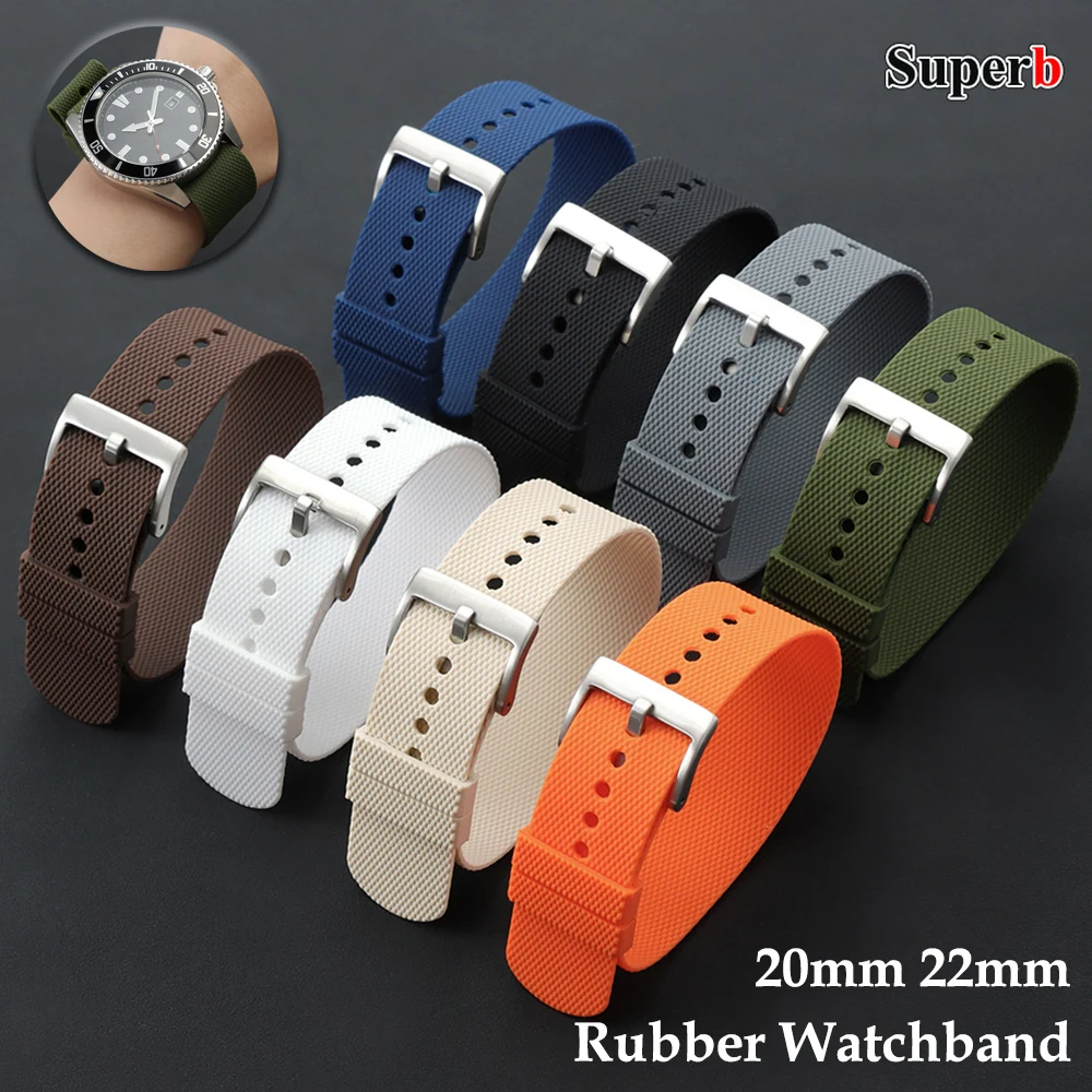 

20mm 22mm New Sports Fashion One Piece Watch Strap Rubber Business Watch Band Wristband for Seiko for Omega Watch Accessories