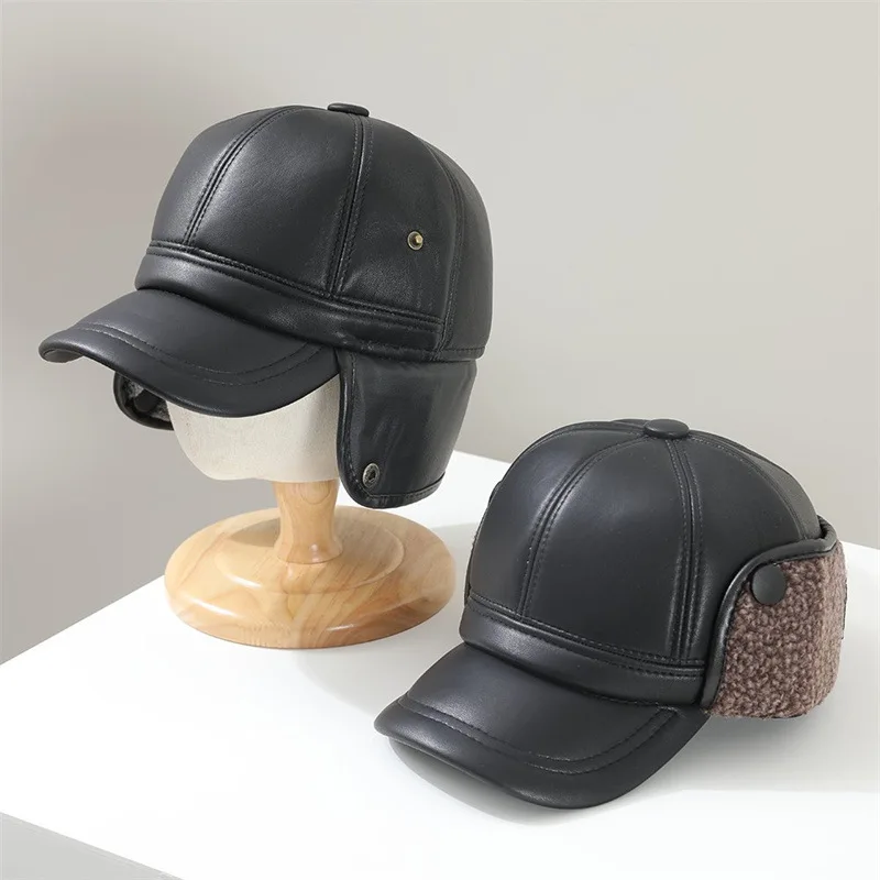 

Men's Autumn/Winter Warm Baseball Cap - Daily Wear Cotton-Poly Hat (56-58cm) with Foldable Earflaps & Fleece Lining
