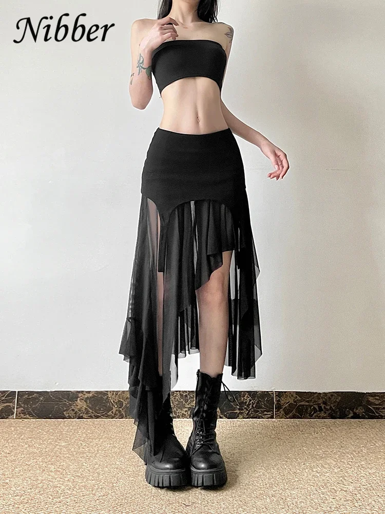 Nibber 2024 الصيف بلون بسيط كل مباراة عادية مثير Fimbriate شارع العليا العصرية كول المرأة مغلفة تكدرت تنورة