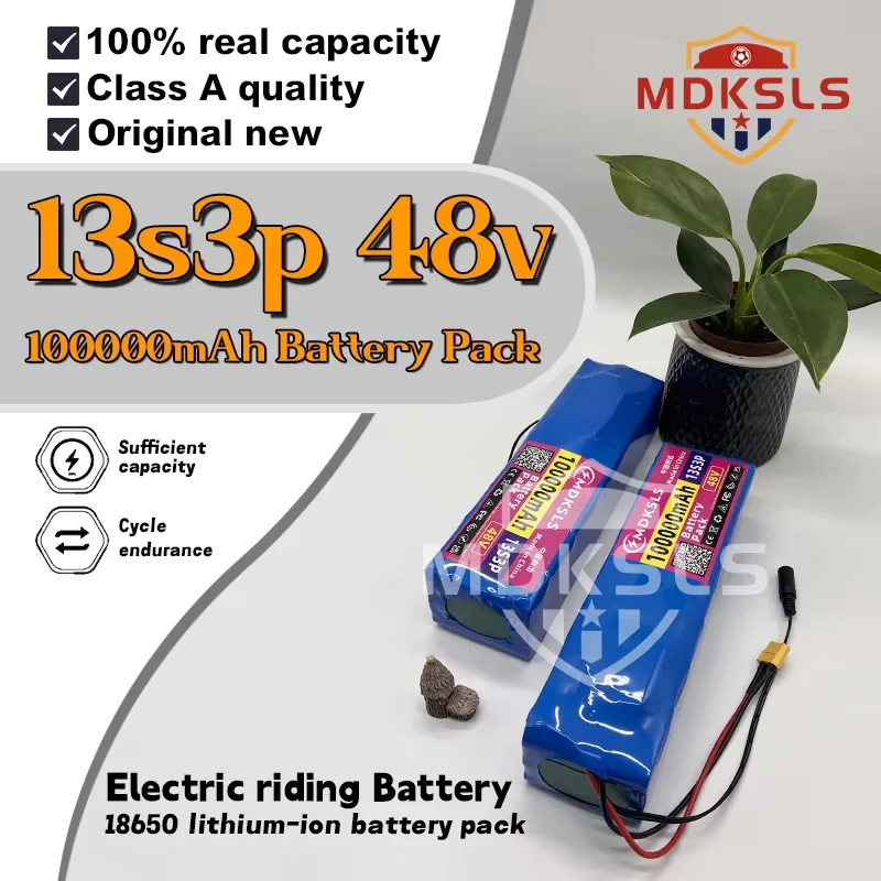MDKSLS 2026 NEW 13S3P 48V 100000mAh 100Ah Lithium-ion Battery Pack with 1000W BMS for 54.6V E-bike Electric Bicycle Scooter