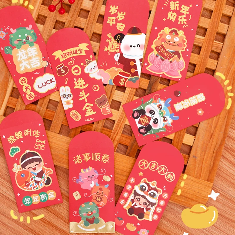 10 Pcs Lucky Money Pocket Meaningful Fine Texture Printing Spring Festival Accessory Red Envelope Lucky Money Bag Red Packet