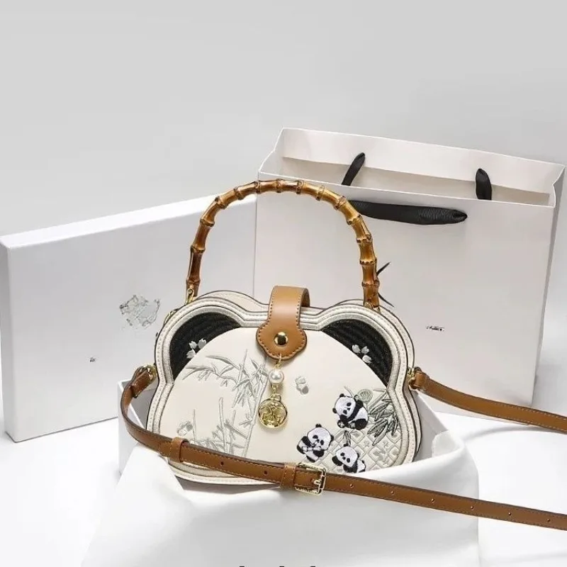

New Chinese Embroidered Bamboo Handbag Bag Women's Cartoon Panda Shoulder Messenger Bag Personality Trend Exquisite High Value