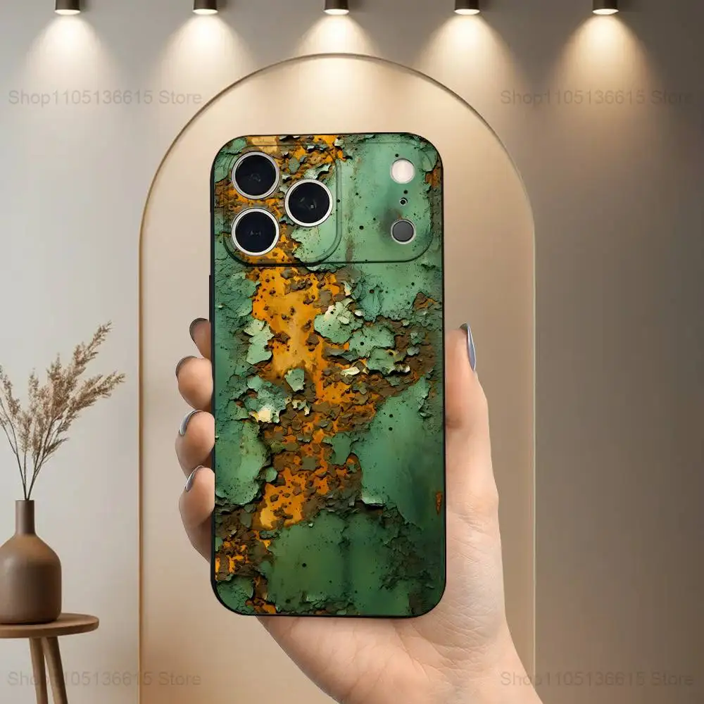 Retro Industrial Rusty Style  Case For iPhone 17,16,15,14,13,12,11 Plus,Pro Max,XS,X,XR,SE,Mini,8,7,Soft Silicone Black Cover