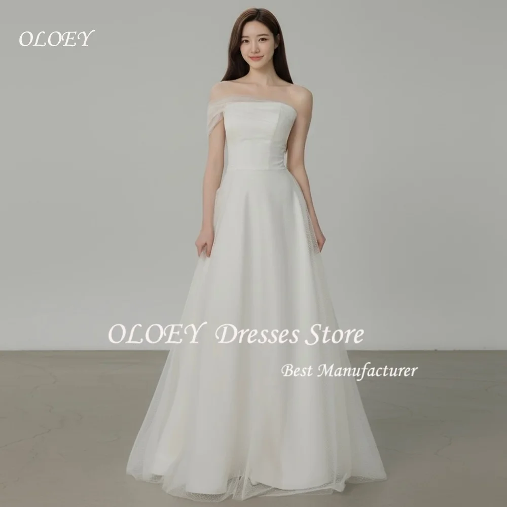 

OLOEY Simple A Line Wedding Dress Korea Photoshoot One Shoulder Pleats Silky Tulle Bridal Gowns Ivory Floor Length Custom Made