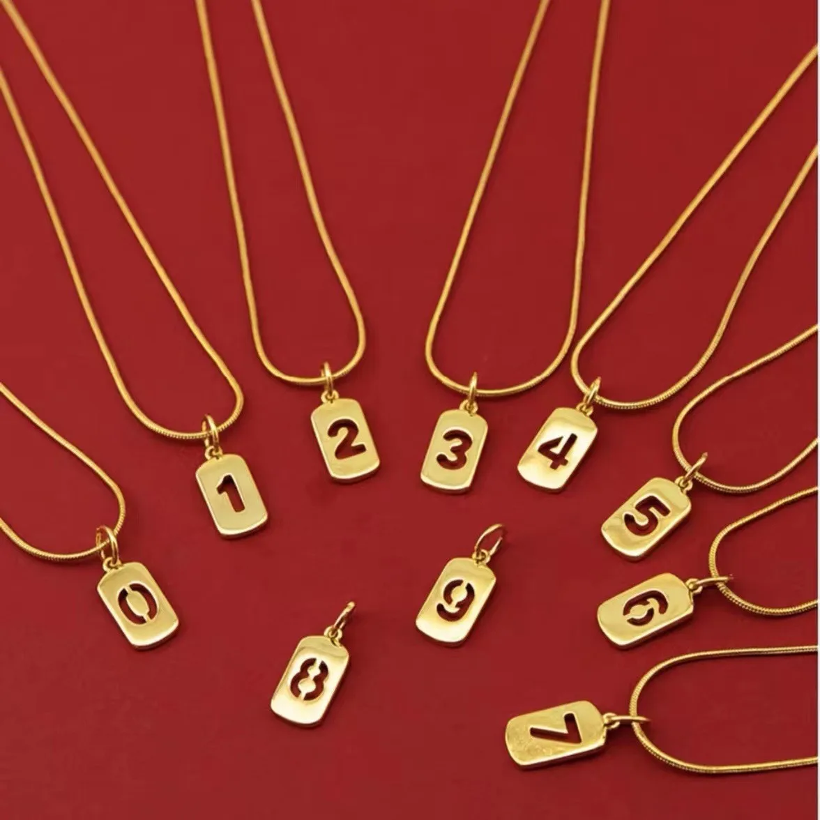 

24K Gold Women's Numeral Pendant | AU999 Pure Gold, 3D hollow numerals, diamond accents, enamel outline, simple & trendy