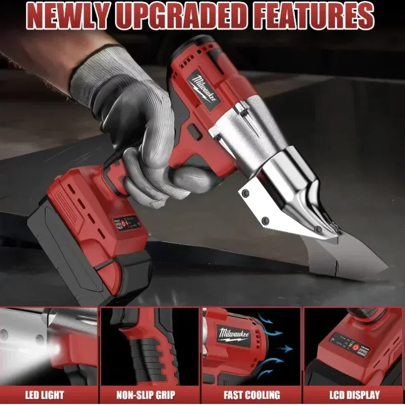 Milwaukee Elektrická žehlička, nůžky, akumulátorové nůžky na kov 400 W, bezkartáčové nůžky na plech, 2 nastavitelné rychlosti s LED světlem, 18 V elektrické nářadí - náhled 5