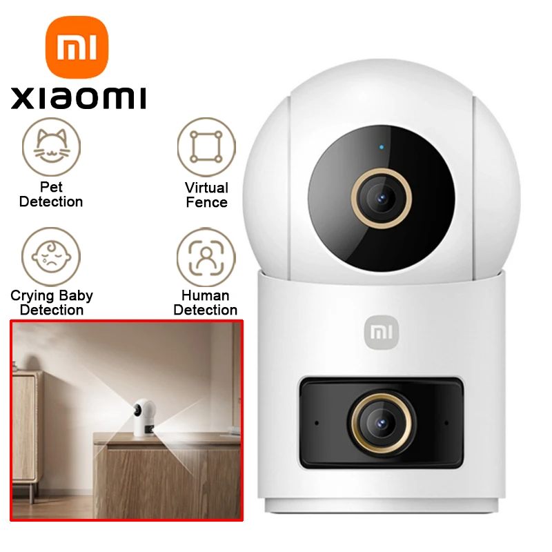 XIAOMI Smart Camera 4 Dual-Lens 3K Dual View, AI Human/Pet/Baby Cry Detection,Wi-Fi 6,Color Night Vision,CN Version With Adapter