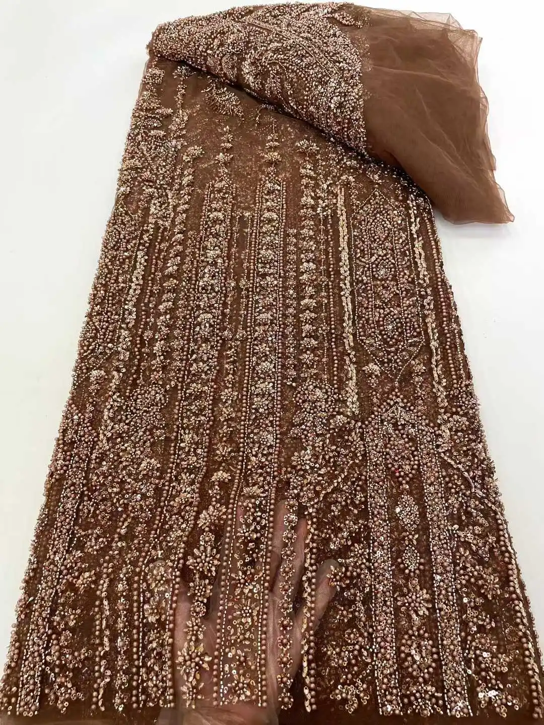 

2025 Luxury African Sequins Beaded Lace Fabric High Quality Groom Nigerian Wedding Bridal Embroidery French Tulle Lace