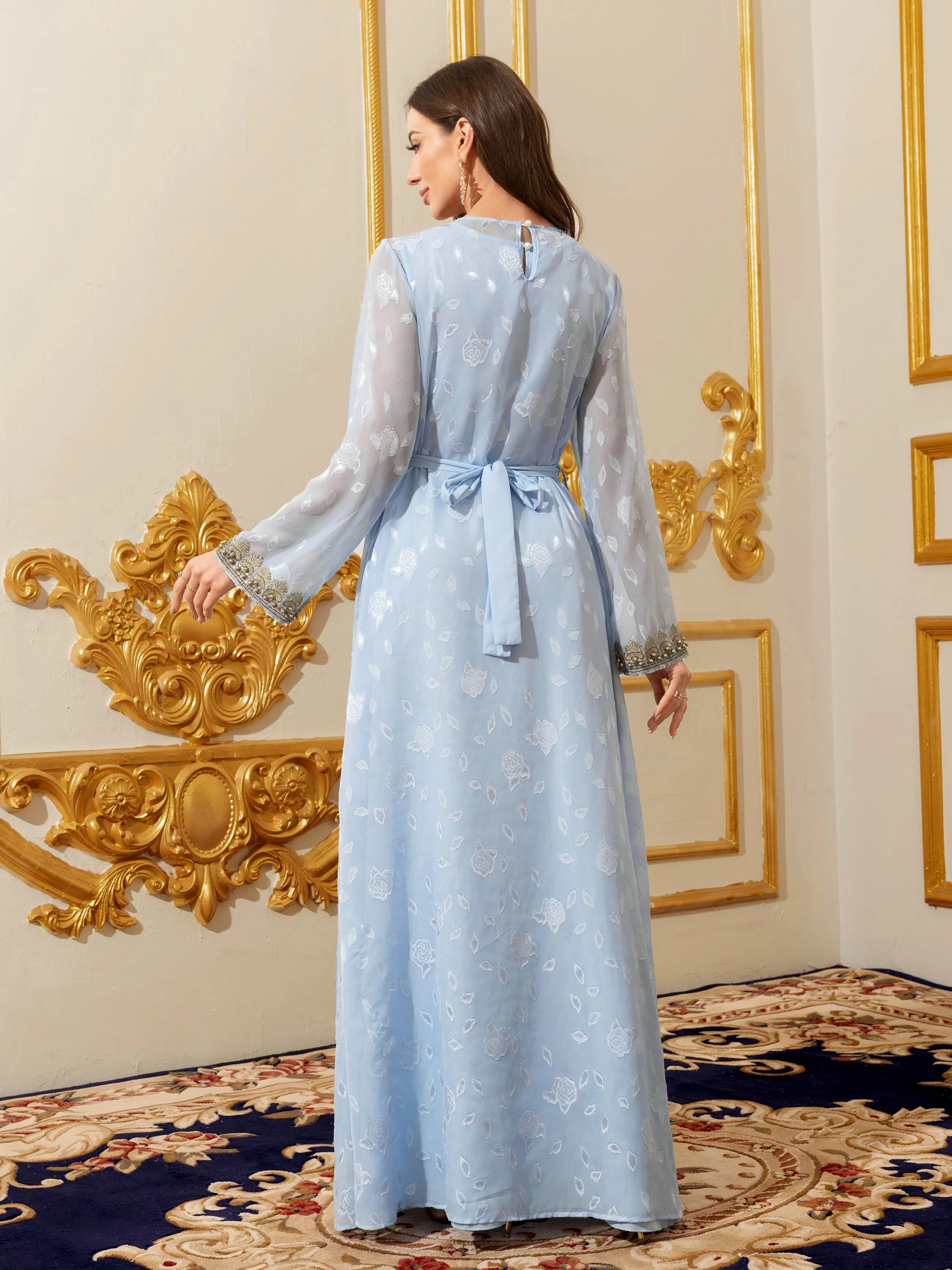 Abaya musulmano Abito maxi caftano floreale marocchino per donna Arabo islamico Dubai Robe Abbigliamento da preghiera Ramadan