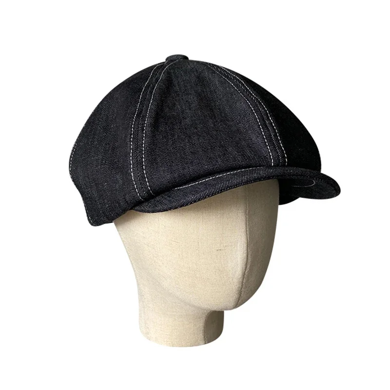 High Quality Newsboy Caps Men Women Black Beret British Gatsby Cap Spring Autumn Denim Fabric Hat NC11