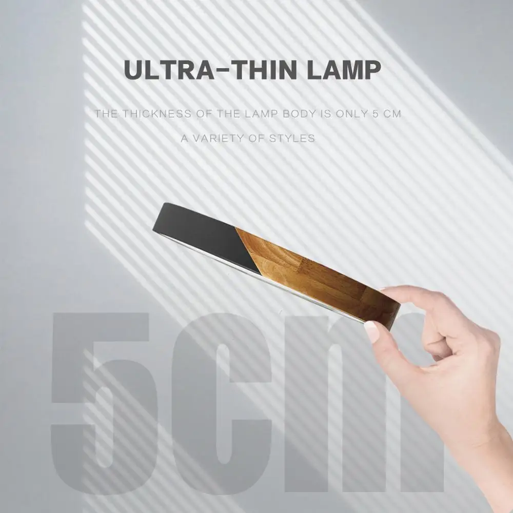 LED Ceiling Light Modern Nordic Round Lamp  Wooden Home Living Room Bedroom Study  Surface Mounted Lighting Fixture Remote