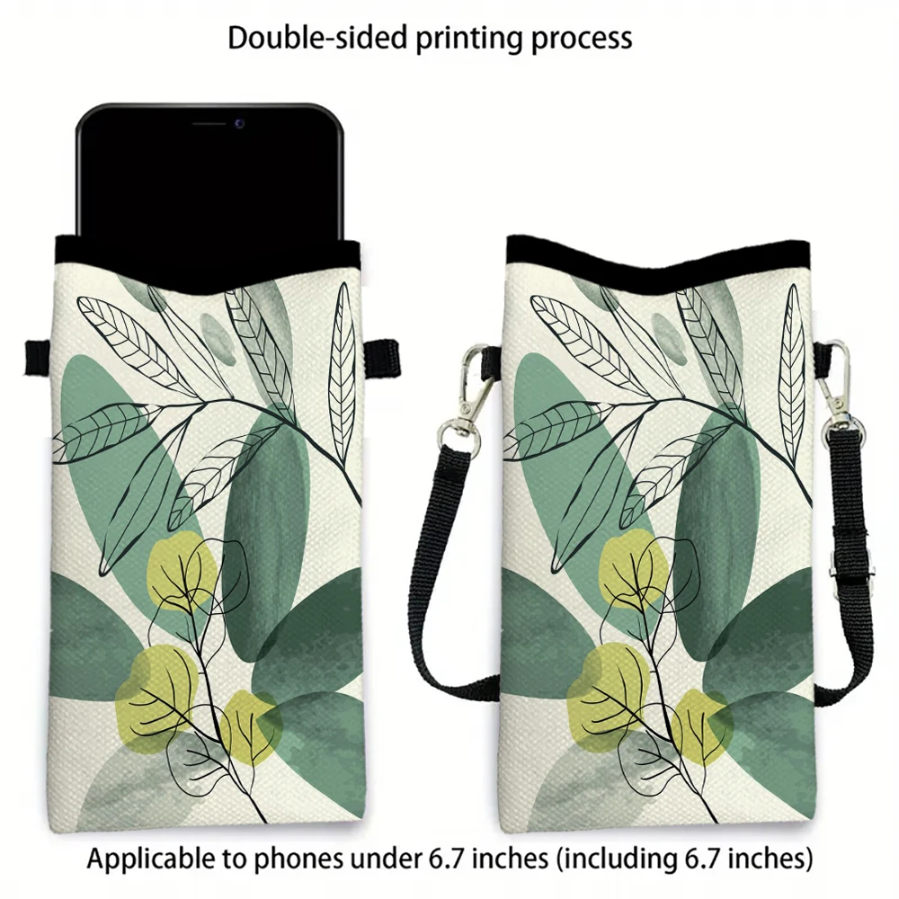 

Green Plant Lines Animals Print Phone Bag Adjustable Detachable Strap Designed Women Crossbody Bag Convertible Shoulder Bag1.2