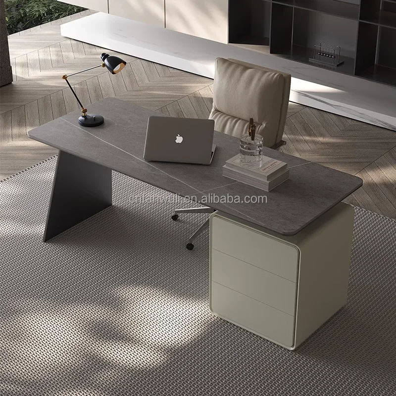 a # for High Quality Italian Style Modern Home Office Computer Desk Simple Light Luxury High-Grade Wood Writing Desk Minimalist