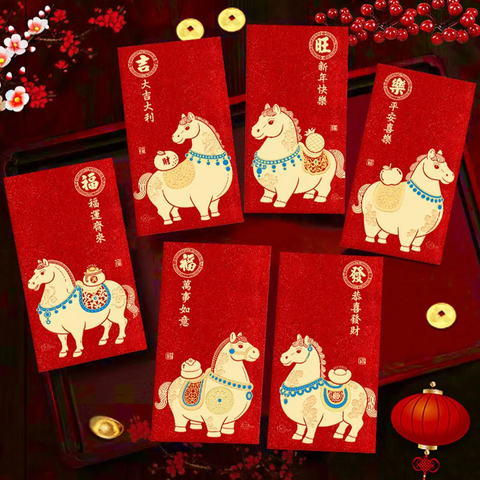 مظاريف المال رقائق الذهب النقش التقليدية القمرية الجديدة 2026 المغلفات الحمراء للزواج المشاركة عيد ميلاد الربيع