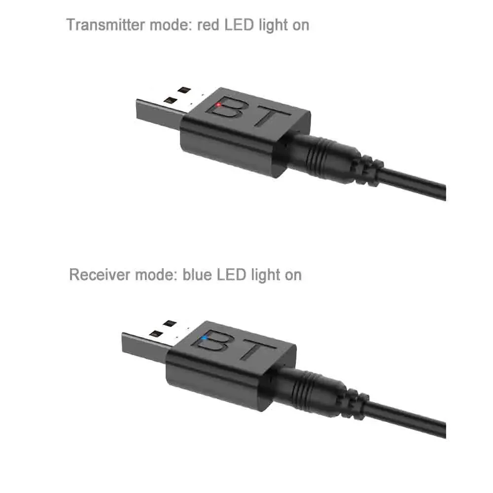 Wireless Audio Transmitter Receiver USB Bluetooth-Compatible 5.0 Adapter 2 In 1 Adapter with 3.5mm Cable for Car TV Speaker Aux
