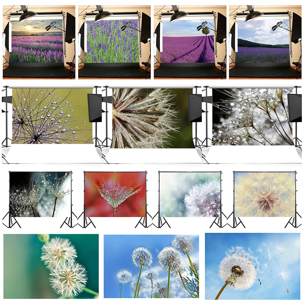 2 Size Flowers Background Cloth Dandelion Lavender Scenic Photography Backdrop Print Props for Photo Studio Party Wedding Decor