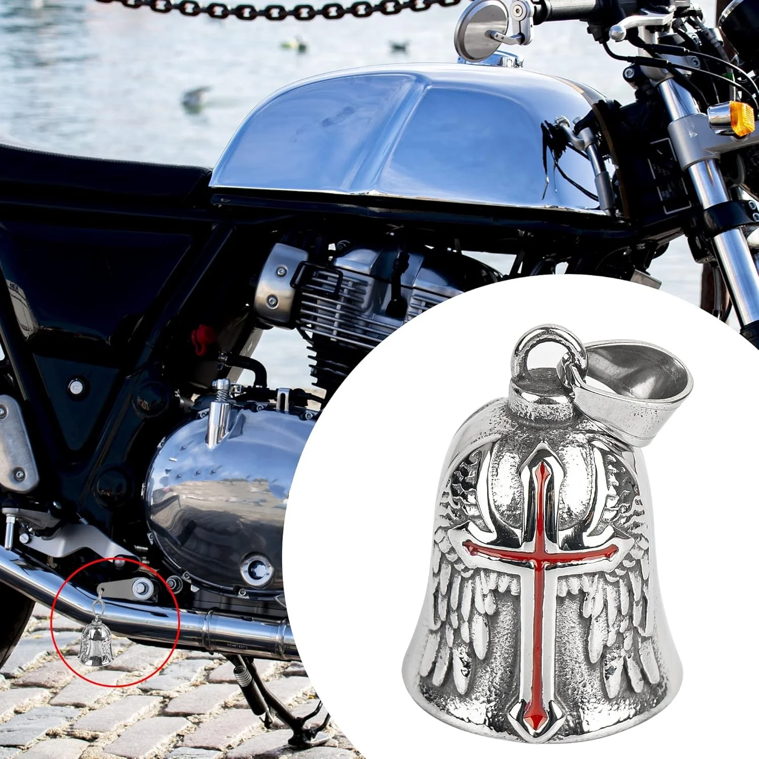 

1PCS Angel Ride Cycling Bell Motorcycle Bell Guardian Chains Accessories Bells For Motorcycles Riding Punk Cross Exorcist Amulet