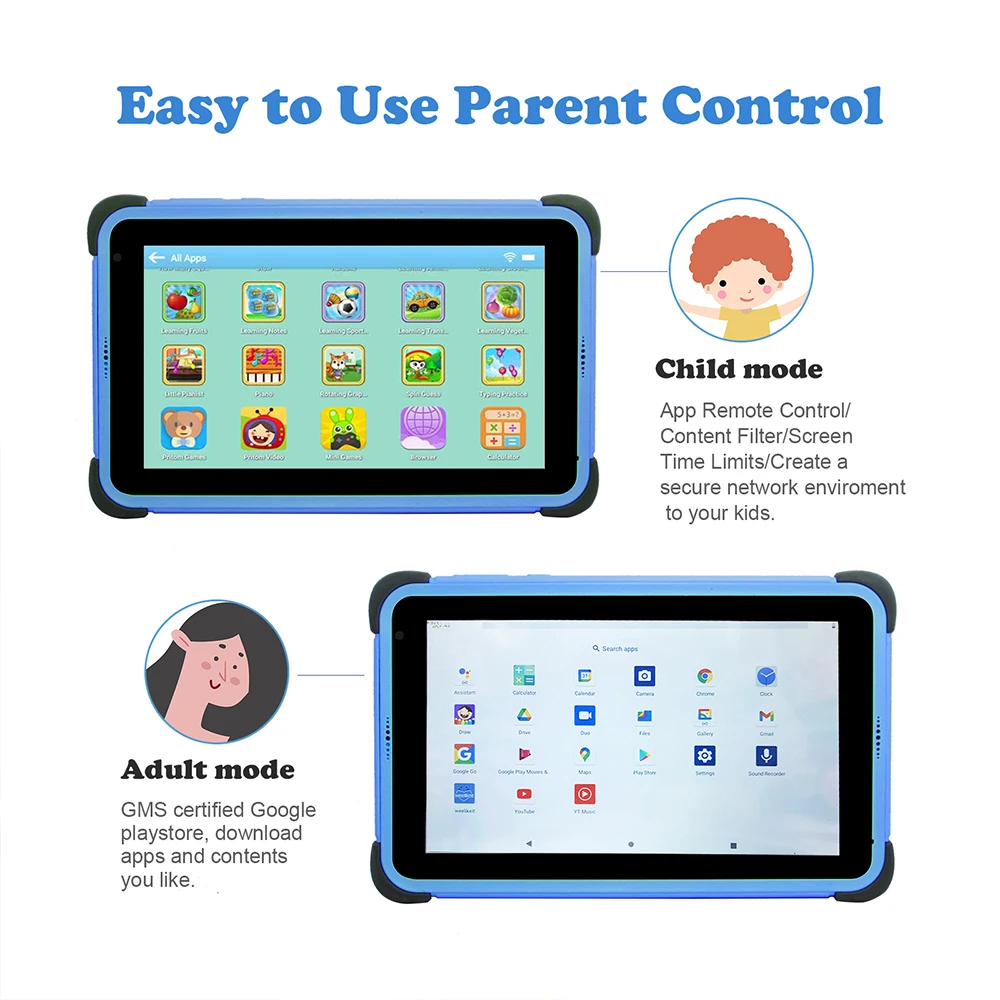 подержанные планшеты, 7-дюймовый детский планшет на базе Android 11, 4-ядерный планшет на 2 ГБ, 32 ГБ для детей, 1024 маленьких 600 IPS, двойной