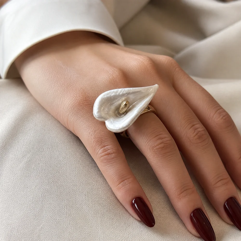 New Open Calla Flower Ring Dripping Oil Enamel Adjustable Open Calla Lily Ring Unique Exaggerated Finger Jewelry Outfit Styling