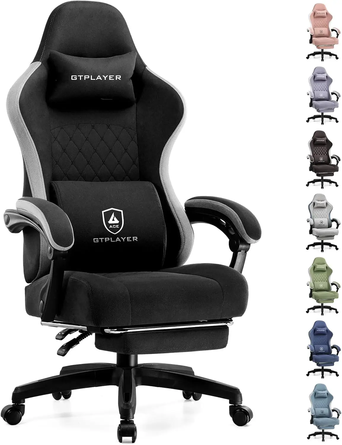 Gaming Chair, Computer Office Chair with Pocket Spring Cushion, Linkage Armrests and Footrest, High Back Ergonomic Computer Chai