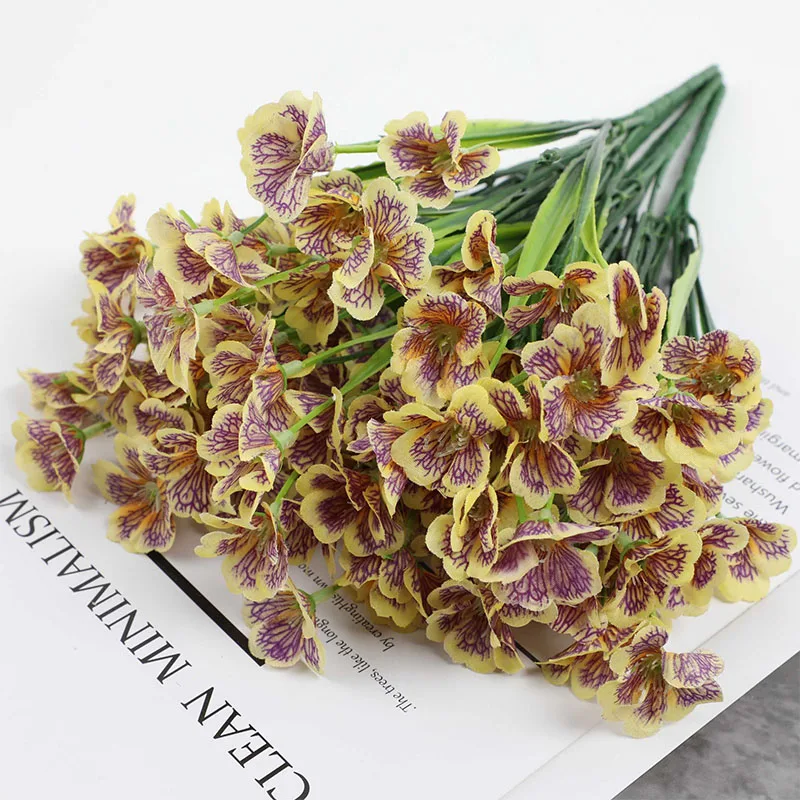 5 Heads Spring Grass Flower Water Grass Violet Cloth Art Flower Imitation Flower Home Outdoor Wedding Decoration Fake Flower