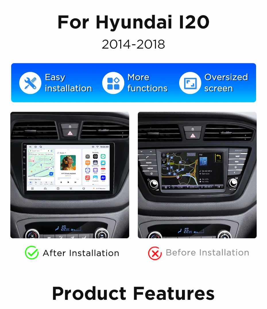 Junsun Wireless CarPlay Android Auto Autoradio für Hyundai i20 2014-2019 Auto-Intelligentes System DSP SWC RDS GPS FM BT – Detail 4