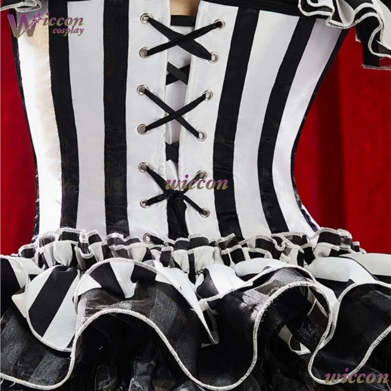 The Freak Circus Pierrot Original Striped Clown Gothic Dark Waist Cincher Mini Skirt Niche Design Corset Top Cosplay Costume Cos view 6