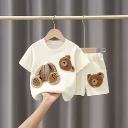 Ropa de verano personalizada para niña, jersey de manga corta de dibujos animados, camisetas sueltas, Tops y pantalones cortos, conjuntos para niños, 2022