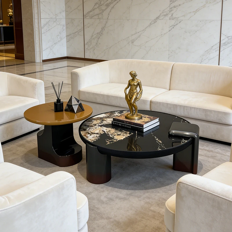 &c Irregular Shape Two-Level Lacquered Creative Designer Stone Top Two-Tone Italian Low Table Furniture