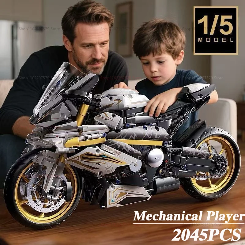 2000 Uds + 1:5 MOC modelo de motocicleta de platino técnico bloques de construcción juego de exhibición de motocicleta de carreras para chico adultos regalo de cumpleaños