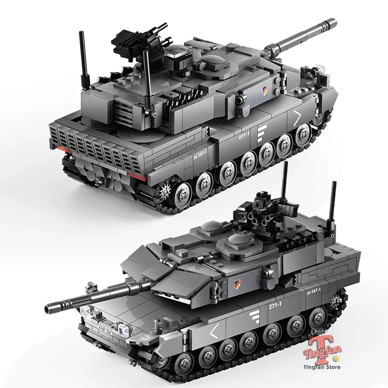 Tanque de batalha principal da série militar com blocos de construção de soldados conjunto leopardo 2a7 + tipo 10 tanque exército crianças brinquedos presentes para menino 898 peças