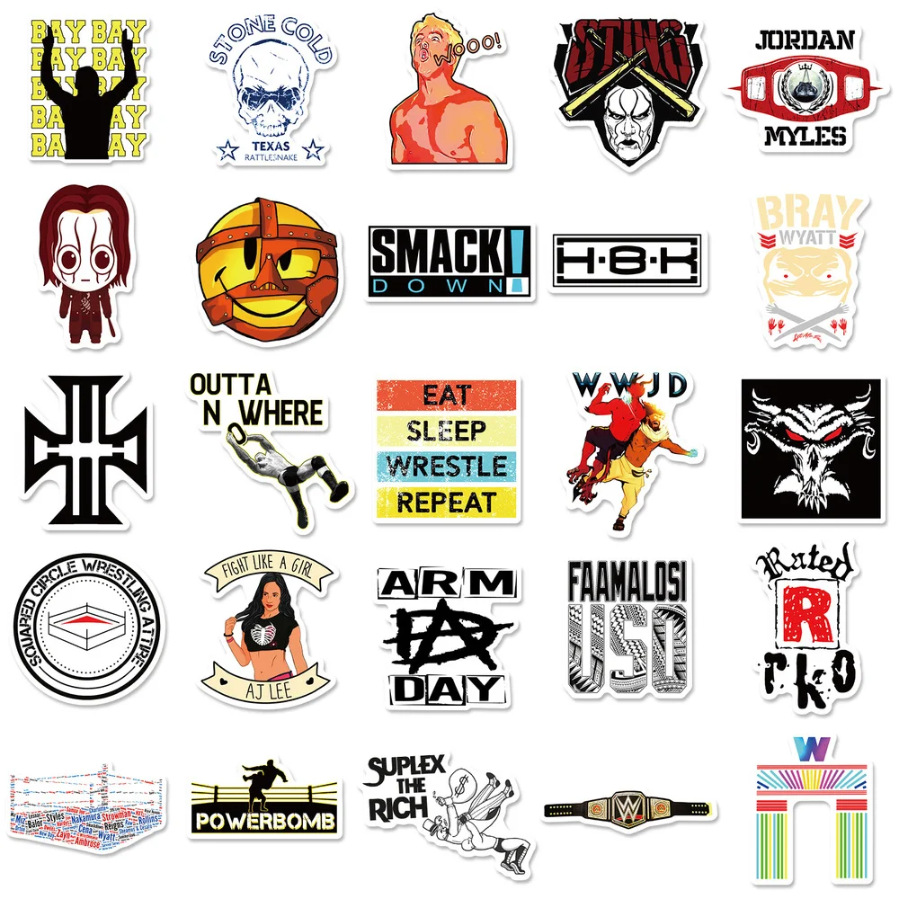 10/50pcs WWE Stationery Sticker For Car Laptop PVC Backpack Home Decal Pad Waterproof Classic Toys Gifts