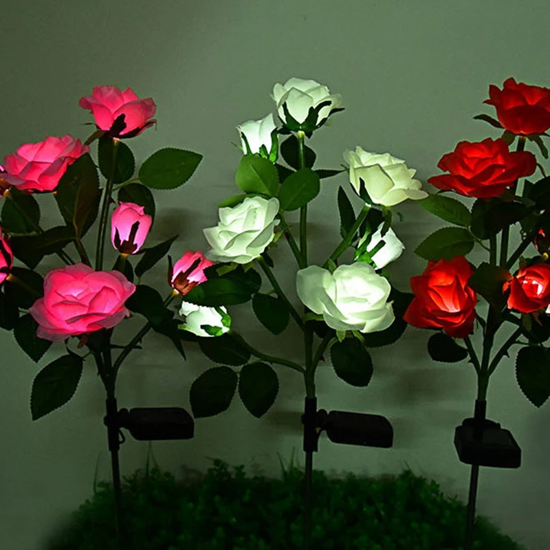 

7 Head Led Solar Simulation Rose Flower Solar Led Light Garden Yard Lawn Night Lamp Landscape Garden Home Decoration Flowers