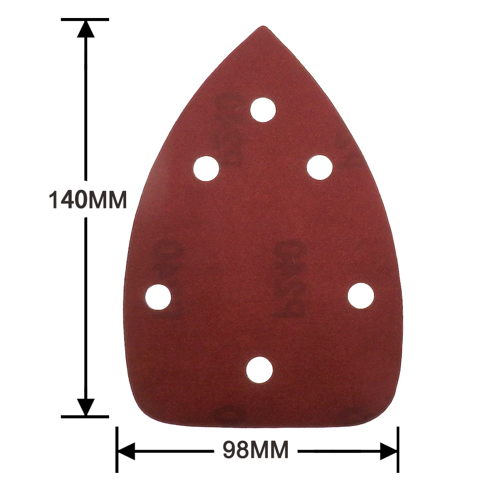 140*98*mm 6Hole Sanding Sheets Triangle Red Sandpaper Hook  Loop 40 -1000 Grits Abrasive Sanding Disc For Wood Sanding(20 Pcs)