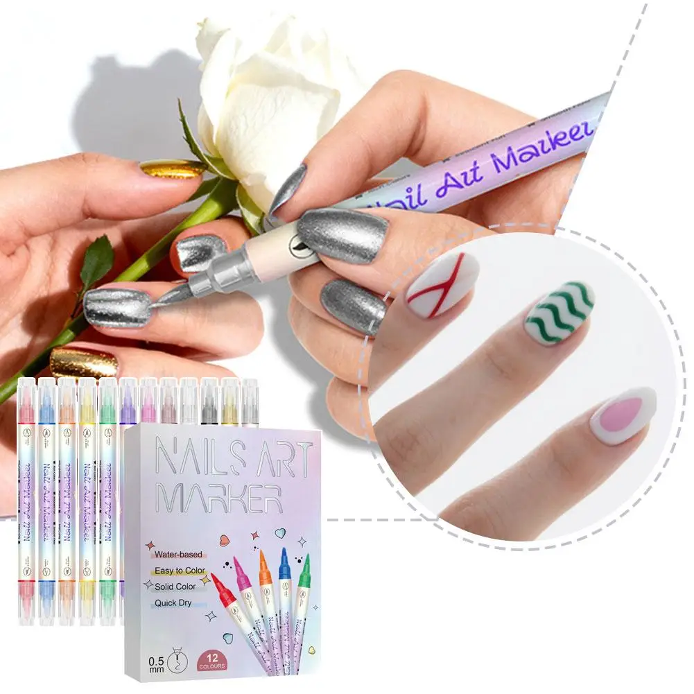 12 لون الاكريليك مسمار أقلام تلوين 0.5 مللي متر الترا غرامة نقطة مقاوم للماء التجفيف السريع لخطوط الأزهار مفصلة عطلة الأظافر