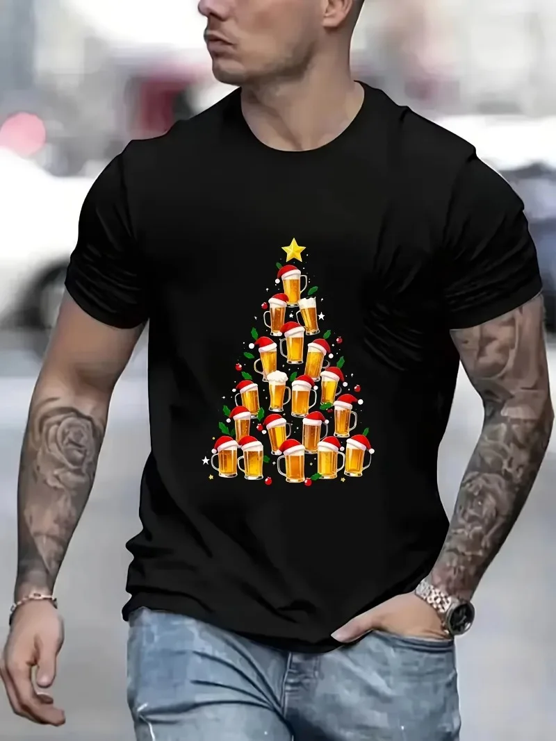 Round Neck Tshirt Sparkling Rhinestone Effect Dog Paw Santa Hat Snowflake Christmas Pet Pattern Casual Wear Top For Men Women