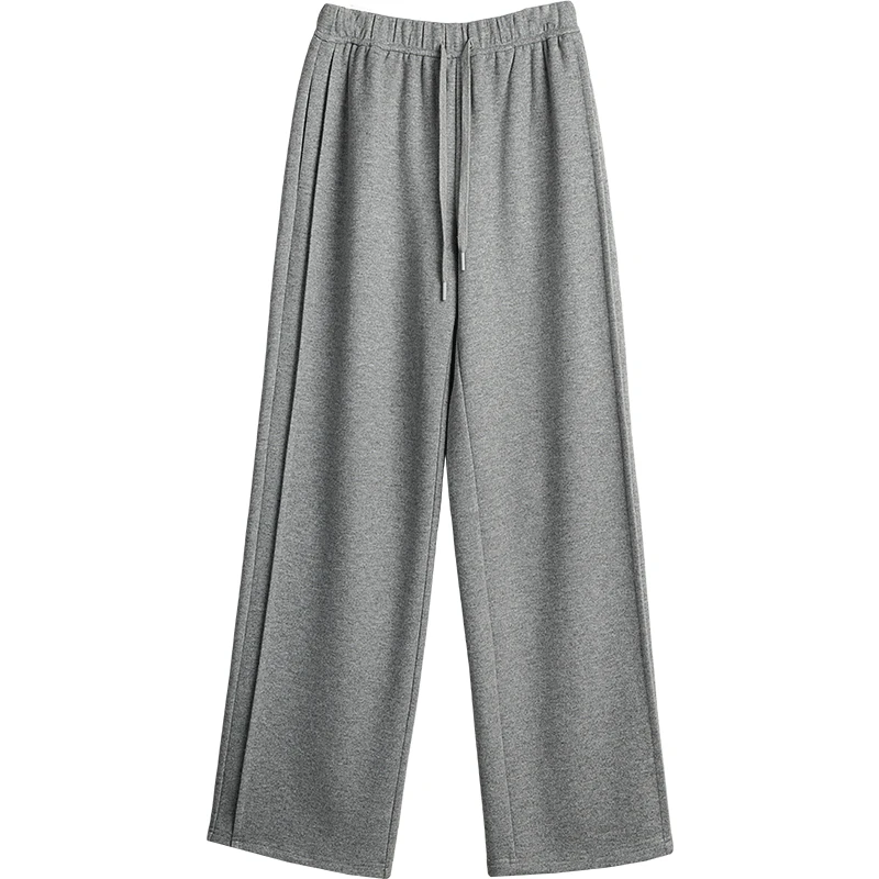 OLrain Women's Grey Straight Leg Pants 2025 Autumn LElastic Waist Drawstring Drape Trousers Casual Versatile Bottoms O57DK001910