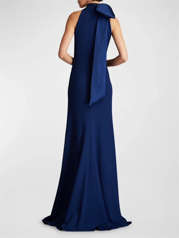 Hot Selling Halter Mock Neckline Sleeveless A-Line Evening Dress Elegant Back Zipper Floor Length Sweep Train Gown For Women