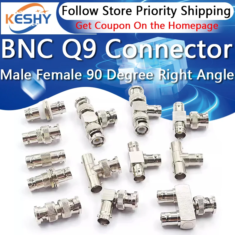 

1-10PCS BNC Connector Q9 BNC To BNC Male Female 90 Degree Right Angle Tee Type 3way 4way Splitter 2x Double Male Female 3+4Type