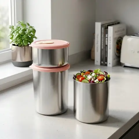 200/500ml Round Sealed Fresh-keeping Box 304 Stainless Steel Food Storage Container Refrigerator Preservation Box Microwave Safe